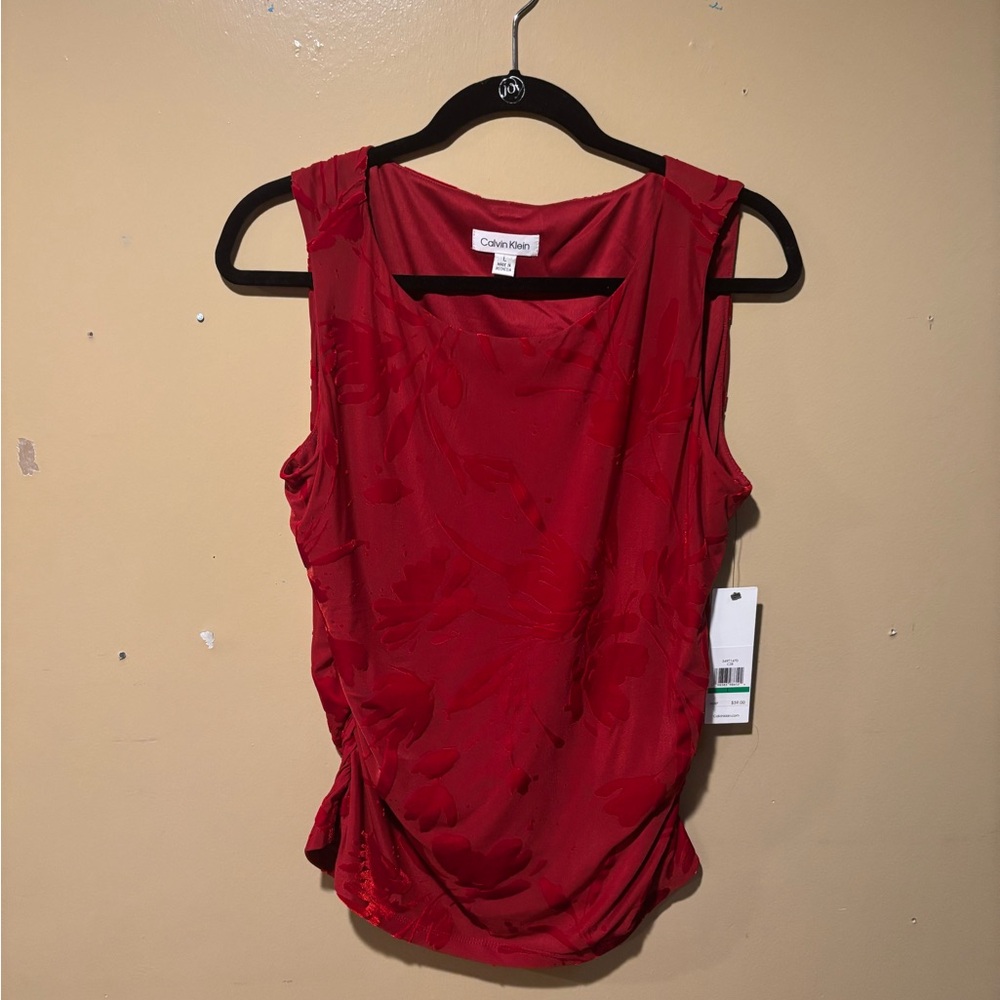 Calvin Klein Velvet Burnout Floral Red Tank Top